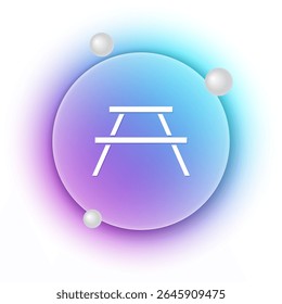 Mesa de piquenique branca com bancos em cada lado da tabela ícone isolado no fundo branco. Fundo de círculo gradiente azul e roxo. Vetor
