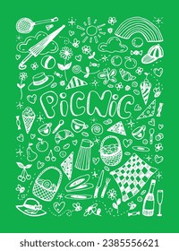 White picnic vector illustration on green