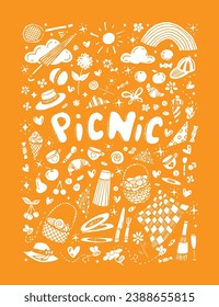 White picnic vector illustration on orange