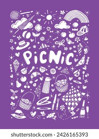 White picnic vector illustration on purple background