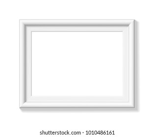 White picture frame with landscape orientation, isolated on white background. Vector illustration.