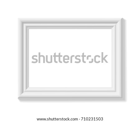 White picture frame. Landscape orientation. Minimalistic detailed photo realistic frame. Graphic design element for scrapbooking, art work presentation, web, flyers, posters. Vector illustration.
