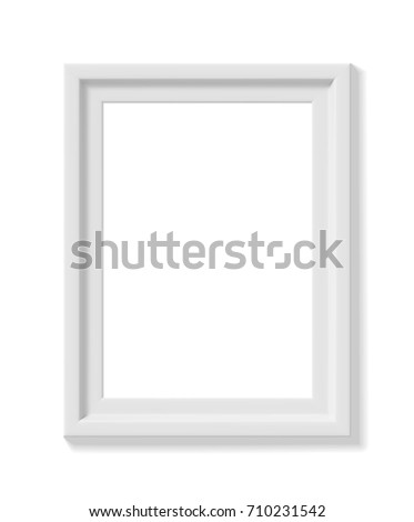 White picture frame. Portrait orientation. Minimalistic detailed photo realistic frame. Graphic design element for scrapbooking, art work presentation, web, flyers, posters. Vector illustration.