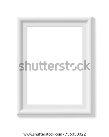 White picture frame. Portrait orientation. Minimalistic detailed photo realistic frame. Graphic design element for scrapbooking, art work presentation, web, flyers, posters. Vector illustration.