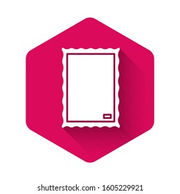 White Picture icon isolated with long shadow. Pink hexagon button. Vector Illustration