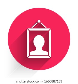 White Picture icon isolated with long shadow. Red circle button. Vector Illustration