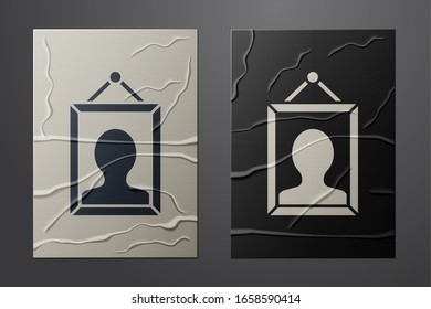 White Picture icon isolated on crumpled paper background. Paper art style. Vector Illustration