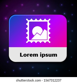 White Picture landscape icon isolated on black background. Rectangle color button. Vector Illustration