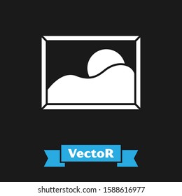 White Picture landscape icon isolated on black background.  Vector Illustration