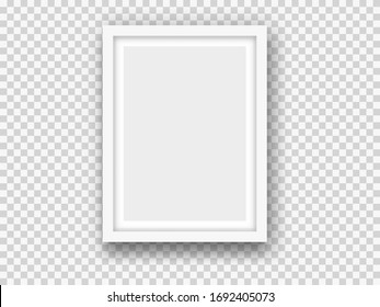White picture or photo frame mockup isolated on light background. Rectangular banner or poster template, modern decorative design element. Realistic vector illustration.