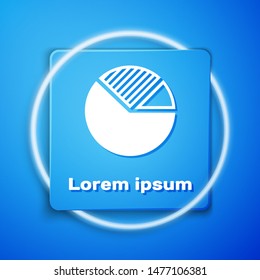 White Pie chart infographic icon isolated on blue background. Diagram chart sign. Blue square button. Vector Illustration