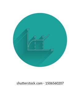 White Pie chart infographic icon isolated with long shadow. Diagram chart sign. Green circle button. Vector Illustration