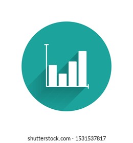 White Pie chart infographic icon isolated with long shadow. Diagram chart sign. Green circle button. Vector Illustration
