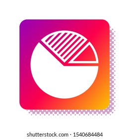 White Pie chart infographic icon isolated on white background. Diagram chart sign. Square color button. Vector Illustration
