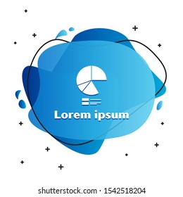 White Pie chart infographic icon isolated on white background. Diagram chart sign. Abstract banner with liquid shapes. Vector Illustration