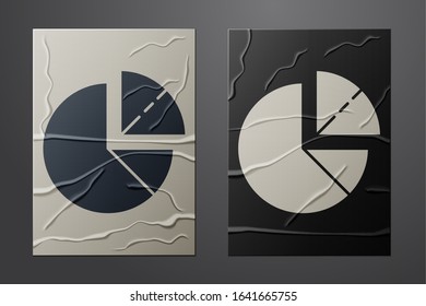 White Pie chart infographic icon isolated on crumpled paper background. Diagram chart sign. Paper art style. Vector Illustration