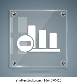 White Pie chart infographic icon isolated on grey background. Diagram chart sign. Square glass panels. Vector Illustration