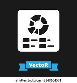 White Pie chart infographic icon isolated on black background. Diagram chart sign.  Vector