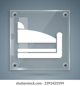 White Piece of cake icon isolated on grey background. Happy Birthday. Square glass panels. Vector