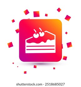 White Piece of cake icon isolated on white background. Happy Birthday. Square color button. Vector