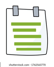 Weißes Blatt-Web-Icon. Notizen, Listen, abstrakte Textinformationen an leerem Klebeband. Vektorgrafik von Cartoon-Stück Papier mit Ankündigung, Erinnerung, Hinweis, Memo-Konzept