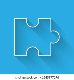 White Piece of puzzle icon isolated with long shadow. Modern flat, business, marketing, finance, internet concept. Vector Illustration
