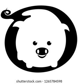 White Pig Negative Space Logo. Vector Illustration
