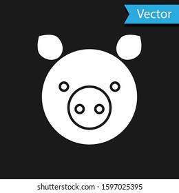 White Pig zodiac sign icon isolated on black background. Astrological horoscope collection.  Vector Illustration