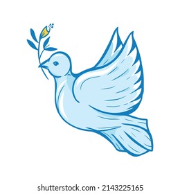 White Pigeon holding a small twig. Bird symbol of Peace. 