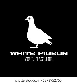 White pigeon logo with text on black background. Vector illustration