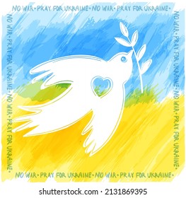 White pigeon, peace symbol with Ukrainian flag. Pray for our people. Please.