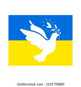 White pigeon. Pray for Ukraine. Stop the war. Say no to war. Patriotic of Ukraine flag. Vector isolated on white background.