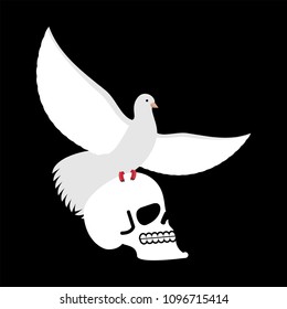 White pigeon and skull. Dove and skeleton head. Vector illustration
