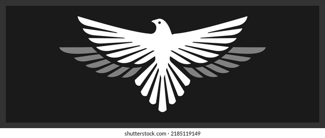 White Pigeon Vector Wall Art Design Illustration. White Dove Bird Wallpaper On Black Background. 