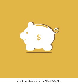 White piggy bank on the golden background