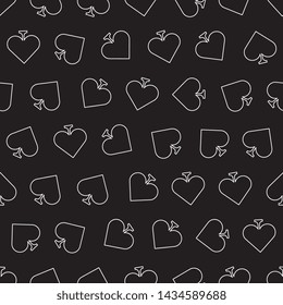 white pikes line icons seamless pattern on black background. flat playing card concept design. eps 10