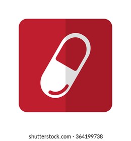 White Pill flat icon on red rounded square on white
