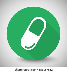 White Pill icon with long shadow on green circle