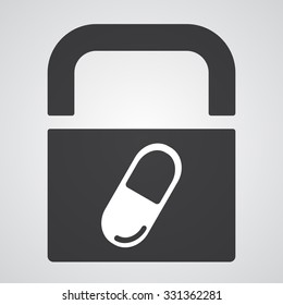 White Pill icon on black pad lock