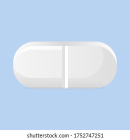 White pill. Isolated on blue background. Vector illustration.