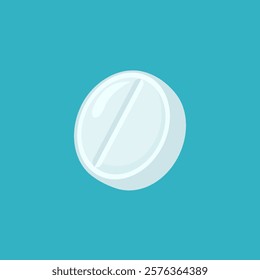 White pill isolated on blue background. Vector cartoon flat illustration.