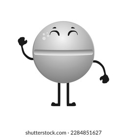 White pill medicine cute character, kawaii mascot vector illustration in trendy style. Editable graphic resources for many purposes. 