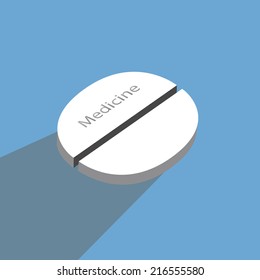 a white pill on a blue background