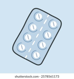 white pill pack with outline flat vector design.