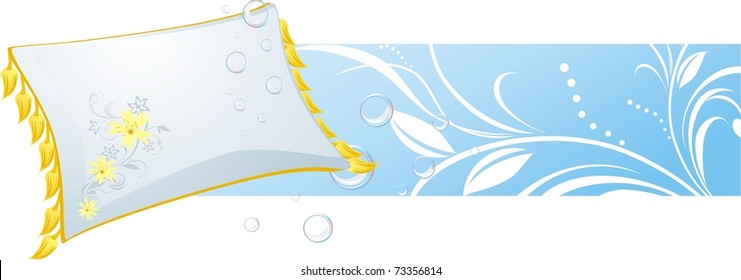 White pillow and bubbles. Decorative banner. Vector
