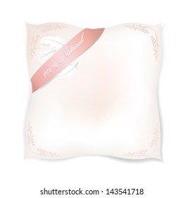 White pillow isolated. Natural product label. Feather Vector illustration. Pillow close up on white background