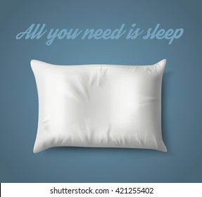 White Pillow on Blue Background with Real Shadow. Top View of a Soft Colorful Pillow with Copy Space for Tex or Image. Vector illustration EPS10