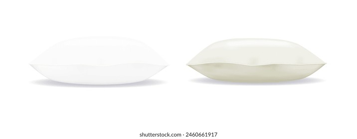 Weißes Kissen quadratische Form oben, Seite und Vorderansicht. Realistisches Kissen für Schlaf Mockups Set Kissen isoliert auf weiß. Vektorgrafik