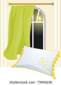 White pillow and window with brise-bise. Vector
