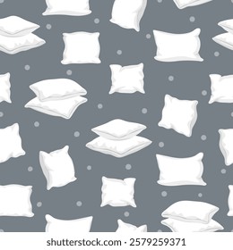 White Pillows seamless pattern. Bed sleep cushions vector illustration in flat cartoon style